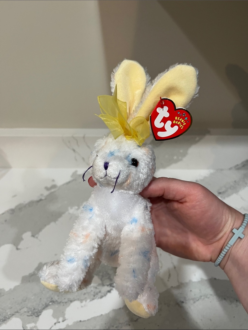 Ty Plush Bunny with Yellow Ears and Pastel Speckles (Carrots 2001)